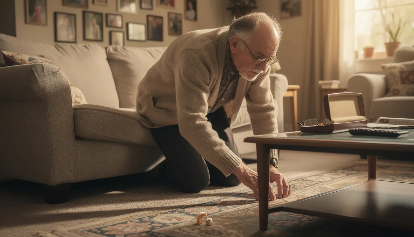 Person sucht nach verlorenem Hörgerät